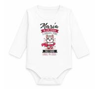 Planetee Body Bébé Manches Longues Maria Un Jour Je Changerai le Monde, mais d'Abord Changez ma Couche ! | Super-Héroïne | Coton 170 g/m² Blanc 3 mois à 18 mois | Bébé Fille Garçon Mixte