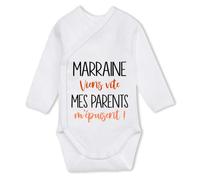 Planetee Body bébé manches longues Marraine à l'aide, mes parents m'épuisent 0-3 mois Coton - Cadeau Naissance Nourrisson Baby Shower