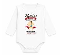 Planetee Body Bébé Manches Longues Mathias Un Jour Je Changerai le Monde, mais d'Abord Changez ma Couche ! | Super-Héros | Coton 170 g/m² Blanc 3 mois à 18 mois | Bébé Fille Garçon Mixte