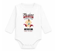 Planetee Body Bébé Manches Longues Maxime Un Jour Je Changerai le Monde, mais d'Abord Changez ma Couche ! | Super-Héros | Coton 170 g/m² Blanc 3 mois à 18 mois | Bébé Fille Garçon Mixte
