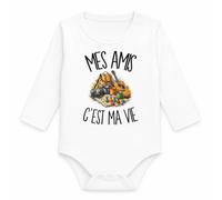 Planetee Body Bébé Manches Longues Mes amis c'est ma vie | Coton 170 g/m² Blanc 3 mois à 18 mois | Bébé Fille Garçon Mixte | Cadeau Meilleur Ami Meilleure Amie Naissance Baby Shower Bapteme
