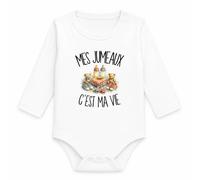 Planetee Body Bébé Manches Longues Mes jumeaux c'est ma vie | Coton 170 g/m² Blanc 3 mois à 18 mois | Bébé Fille Garçon Mixte | Cadeau Parent Naissance Baby Shower Bapteme