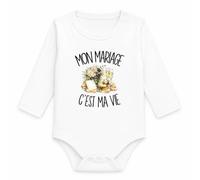 Planetee Body Bébé Manches Longues Mon mariage c'est ma vie | Coton 170 g/m² Blanc 3 mois à 18 mois | Bébé Fille Garçon Mixte | Cadeau Futur Marié Future Mariée Naissance Baby Shower Bapteme