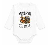 Planetee Body Bébé Manches Longues Mon papa c'est ma vie | Coton 170 g/m² Blanc 3 mois à 18 mois | Bébé Fille Garçon Mixte | Cadeau Père Naissance Baby Shower Bapteme