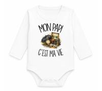 Planetee Body Bébé Manches Longues Mon papi c'est ma vie | Coton 170 g/m² Blanc 3 mois à 18 mois | Bébé Fille Garçon Mixte | Cadeau Grand-père Naissance Baby Shower Bapteme