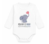 Planetee Body Bébé Manches Longues Mon Papy est Parfait et je ne me Trompe Jamais | Éléphant | Coton 170 g/m² Blanc 3 mois à 18 mois | Bébé Fille Garçon Mixte | Cadeau Naissance Baby Shower Bapteme