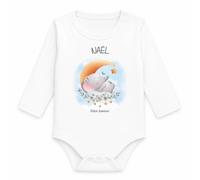 Planetee Body Bébé Manches Longues Naël Bébé d'Amour Éléphant | Coton 170 g/m² Blanc 3 mois à 18 mois | Fille Garçon Mixte | Cadeau Naissance Baby Shower Bapteme