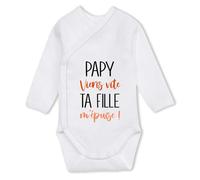 Planetee Body bébé manches longues Papy à l'aide, ta fille m'épuise 6-12 mois Coton - Cadeau Naissance Nourrisson Baby Shower