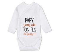 Planetee Body bébé manches longues Papy à l'aide, ton fils m'épuise 6-12 mois Coton - Cadeau Naissance Nourrisson Baby Shower