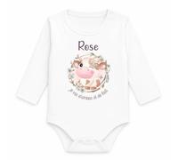 Planetee Body Bébé Manches Longues Rose Je Vis d'Amour et de Lait | Vache | Coton 170 g/m² Blanc 3 mois à 18 mois | Bébé Fille Garçon Mixte | Cadeau Naissance Baby Shower Bapteme