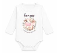 Planetee Body Bébé Manches Longues Roxane Je Vis d'Amour et de Lait | Vache | Coton 170 g/m² Blanc 3 mois à 18 mois | Bébé Fille Garçon Mixte | Cadeau Naissance Baby Shower Bapteme