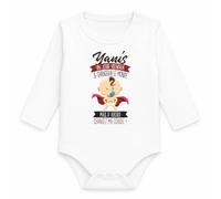 Planetee Body Bébé Manches Longues Yanis Un Jour Je Changerai le Monde, mais d'Abord Changez ma Couche ! | Super-Héros | Coton 170 g/m² Blanc 3 mois à 18 mois | Bébé Fille Garçon Mixte