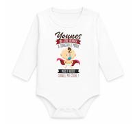 Planetee Body Bébé Manches Longues Younes Un Jour Je Changerai le Monde, mais d'Abord Changez ma Couche ! | Super-Héros | Coton 170 g/m² Blanc 3 mois à 18 mois | Bébé Fille Garçon Mixte