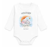 Planetee Body Bébé Manches Longues Youssef Bébé d'Amour Éléphant | Coton 170 g/m² Blanc 3 mois à 18 mois | Fille Garçon Mixte | Cadeau Naissance Baby Shower Bapteme
