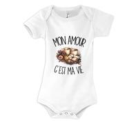 Planetee Body Bébé Mon amour c'est ma vie | Coton Peigné Boutons Pression à l'Entrejambe 3-6 mois à 18-24 mois | Manches Courtes Fille Garçon Mixte | Cadeau Amoureux Amoureuse Naissance Baby Shower