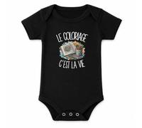 Planetee Body Bébé Noir Le coloriage c'est la vie | Coton Peigné Boutons Pression à l'Entrejambe 3-6 mois à 18-24 mois | Manches Courtes Fille Garçon Mixte | Cadeau Coloriste Naissance Baby Shower