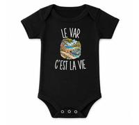 Planetee Body Bébé Noir Le Var c’est la vie | Coton Peigné Boutons Pression à l'Entrejambe 3-6 mois à 18-24 mois | Manches Courtes Fille Garçon Mixte | Cadeau Naissance Baby Shower