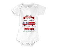 Planetee Body bébé Parrain Pompier 3-6 mois | Body Fille ou Garçon Manches Courtes Personnalisable Coton Cadeau Naissance Bébé et Nourrisson Baby Shower