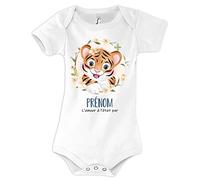 Planetee Body bébé personnalisable mignon avec tigre| Cadeau vêtement de naissance personnalisé pour nouveau né fille et Fille ou anniversaire 12 mois