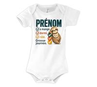 Planetee Body bébé Personnalisable Prénom Mange Dormi Rale Manches Courtes - Taille 12-18 mois Humour Cadeau Naissance