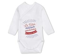 Planetee Body manches longues Futur Meilleur Gendarme 6-12 mois | Body Bébé Coton Ouverture Croisée Cadeau Naissance Nourrisson Baby Shower
