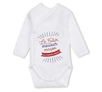 Planetee Body manches longues Futur Meilleur Maçon 6-12 mois | Body Bébé Coton Ouverture Croisée Cadeau Naissance Nourrisson Baby Shower