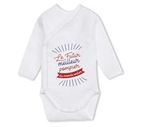 Planetee Body manches longues Futur Meilleur Pompier 6-12 mois | Body Bébé Coton Ouverture Croisée Cadeau Naissance Nourrisson Baby Shower