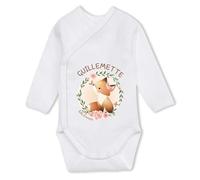 Planetee Body manches longues Guillemette Bébé d'amour Renard 6-12 mois | Body Bébé Fille Coton Ouverture Croisée Cadeau Naissance Nourrisson Baby Shower
