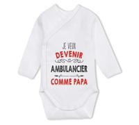 Planetee Body manches longues Je veux devenir Ambulancier comme Papa 6-12 mois | Body Bébé Coton Ouverture Croisée Cadeau Naissance Nourrisson Baby Shower