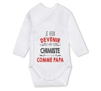 Planetee Body manches longues Je veux devenir Chimiste comme Papa 6-12 mois | Body Bébé Coton Ouverture Croisée Cadeau Naissance Nourrisson Baby Shower