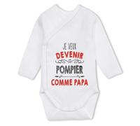 Planetee Body manches longues Je veux devenir Pompier comme Papa 6-12 mois | Body Bébé Coton Ouverture Croisée Cadeau Naissance Nourrisson Baby Shower