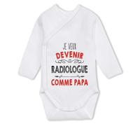 Planetee Body manches longues Je veux devenir Radiologue comme Papa 6-12 mois | Body Bébé Coton Ouverture Croisée Cadeau Naissance Nourrisson Baby Shower
