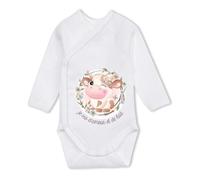Planetee Body manches longues Je vis d'amour et de lait ! 6-12 mois | Body Croisé Naissance | Idée Cadeau Bébé & Baby Shower