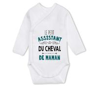 Planetee Body manches longues Le Petit Assistant du Cheval de Mamie 6-12 mois | Body Bébé Coton Ouverture Croisée Cadeau Naissance Nourrisson Baby Shower