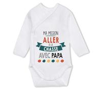 Planetee Body manches longues Ma mission Chasse avec Papa 6-12 mois | Body Bébé Coton Ouverture Croisée Cadeau Naissance Nourrisson Baby Shower