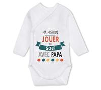 Planetee Body manches longues Ma mission Golf avec Papa 6-12 mois | Body Bébé Coton Ouverture Croisée Cadeau Naissance Nourrisson Baby Shower