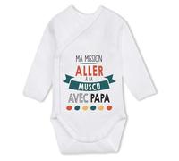 Planetee Body manches longues Ma mission Muscu avec Papa 6-12 mois | Body Bébé Coton Ouverture Croisée Cadeau Naissance Nourrisson Baby Shower