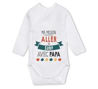 Planetee Body manches longues Ma mission Surf avec Papa 6-12 mois | Body Bébé Coton Ouverture Croisée Cadeau Naissance Nourrisson Baby Shower