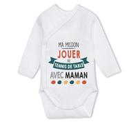 Planetee Body manches longues Ma mission Tennis de Table avec Maman 6-12 mois | Body Bébé Coton Ouverture Croisée Cadeau Naissance Nourrisson Baby Shower