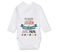 Planetee Body manches longues Ma mission Tennis de Table avec Papa 6-12 mois | Body Bébé Coton Ouverture Croisée Cadeau Naissance Nourrisson Baby Shower