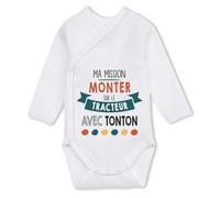 Planetee Body manches longues Ma mission Tracteur avec Tonton 6-12 mois | Body Bébé Coton Ouverture Croisée Cadeau Naissance Nourrisson Baby Shower