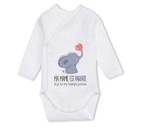 Planetee Body manches longues Mamie Parfaite éléphant 6-12 mois | Body Bébé Coton Ouverture Croisée Cadeau Naissance Nourrisson Baby Shower