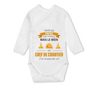 Planetee Body manches longues Papa Chef De Chantier 6-12 mois | Body Bébé Fille ou Garçon Coton Ouverture Croisée Cadeau Naissance Nourrisson Baby Shower