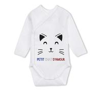 Planetee Body manches longues Petit Chat d'Amour 3-6 mois | Body Croisé Naissance | Idée Cadeau Bébé & Baby Shower