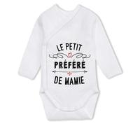 Planetee Body manches longues Petit préféré de Mamie 6-12 mois | Body Bébé Coton Ouverture Croisée Cadeau Naissance Nourrisson Baby Shower