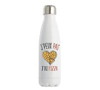 Planetee Bouteille isotherme j'peux pas pizza - Gourde conservation chaleur double paroi isolante et réutilisable - Idée cadeau originale et drôle