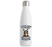 Planetee Bouteille isotherme Le Pilote d'avion Panda Café - Idée Gourde Cadeau Travail Métier Sport Humour Collègue Homme Anniversaire Noël
