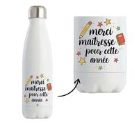 Planetee Bouteille isotherme Merci Maitresse étoiles| Gourde Originale Cadeau Remerciement fin d'Années Maitresse d'école Maternelle Professeur Institutrice Prof Noël