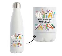 Planetee Bouteille isotherme merci super Maitresse| Gourde Originale Cadeau Remerciement fin d'Années Maitresse d'école Maternelle Professeur Institutrice Prof Noël