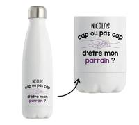 Planetee Bouteille isotherme Nicolas cap d'être mon parrain 1 Cadeau Annonce Grossesse